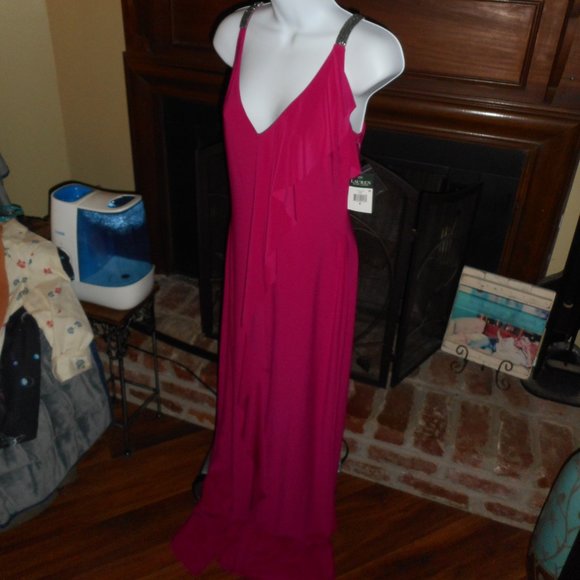 NWT Ralph Lauren Bright Berry Pink full length dress, size 6 - Picture 5 of 11